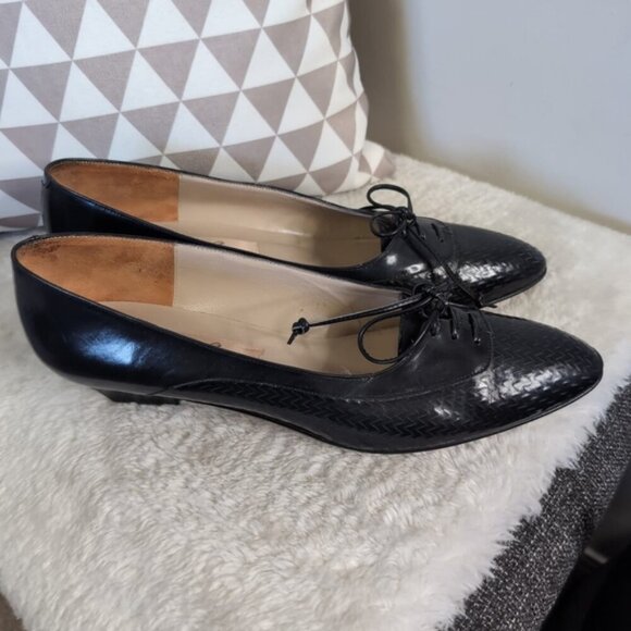 Amalfi Italian Black Leather Oxford Retro Mod Quiet Luxury Heels 9.5 Narrow - Picture 4 of 7